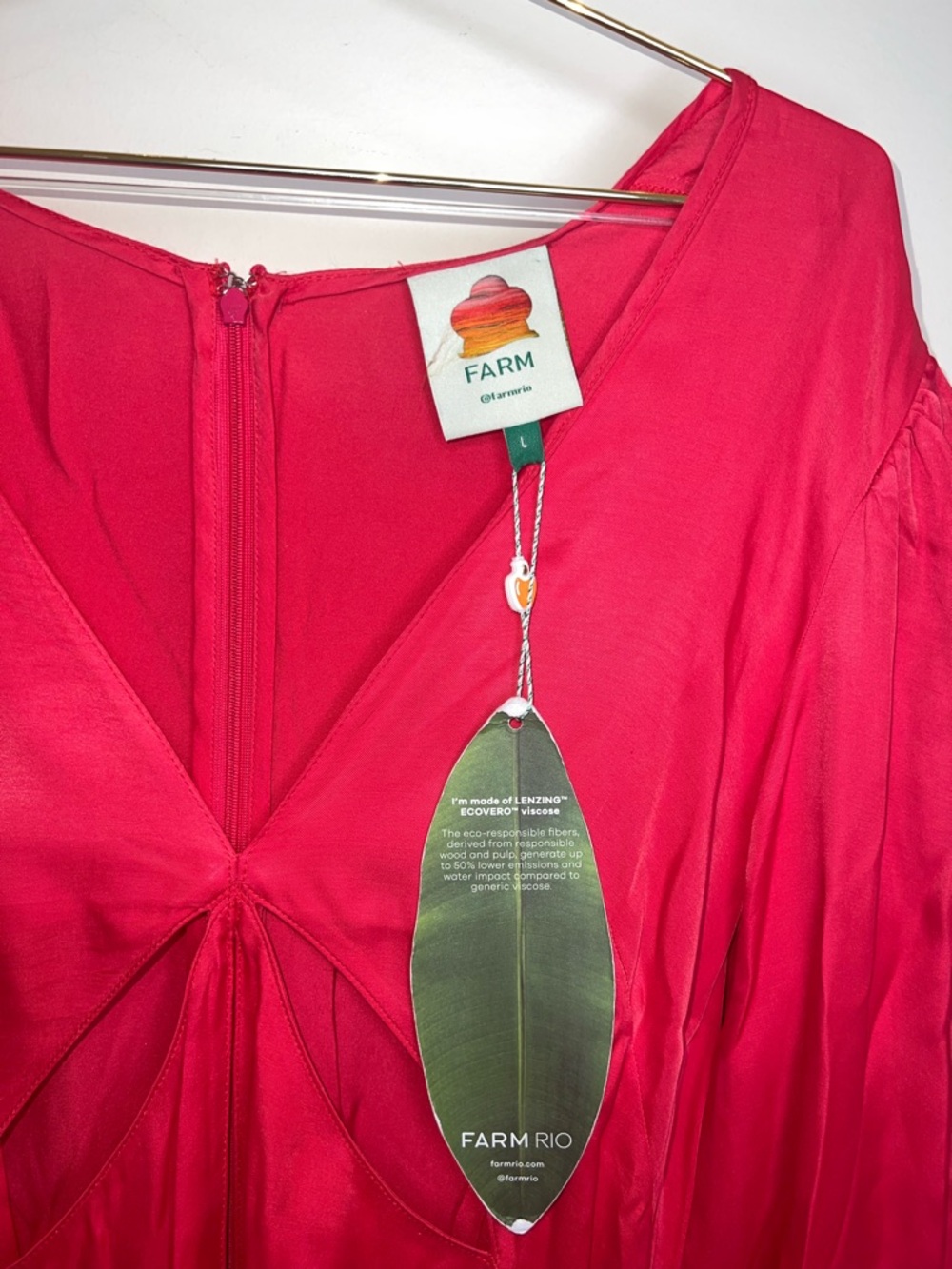 Farm Rio Red Cutout Maxi Dress Beaded Buttons Slit NWT Size Large - Picture 8 of 15
